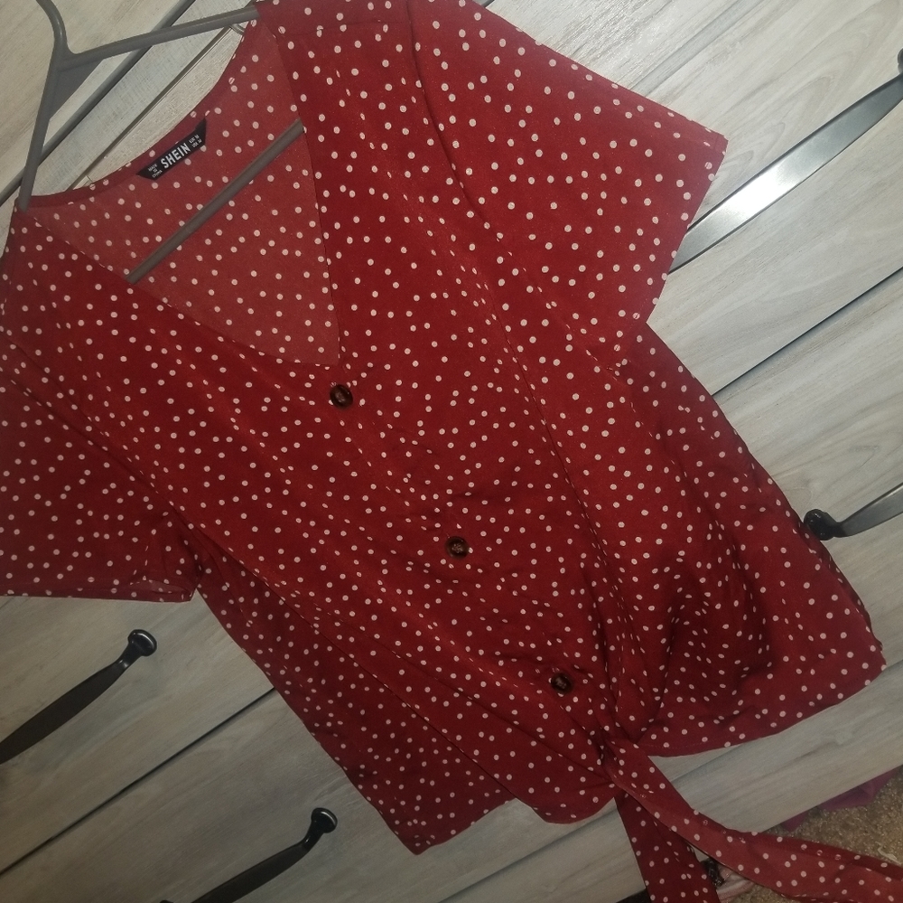 Shein polka dot tie shirt